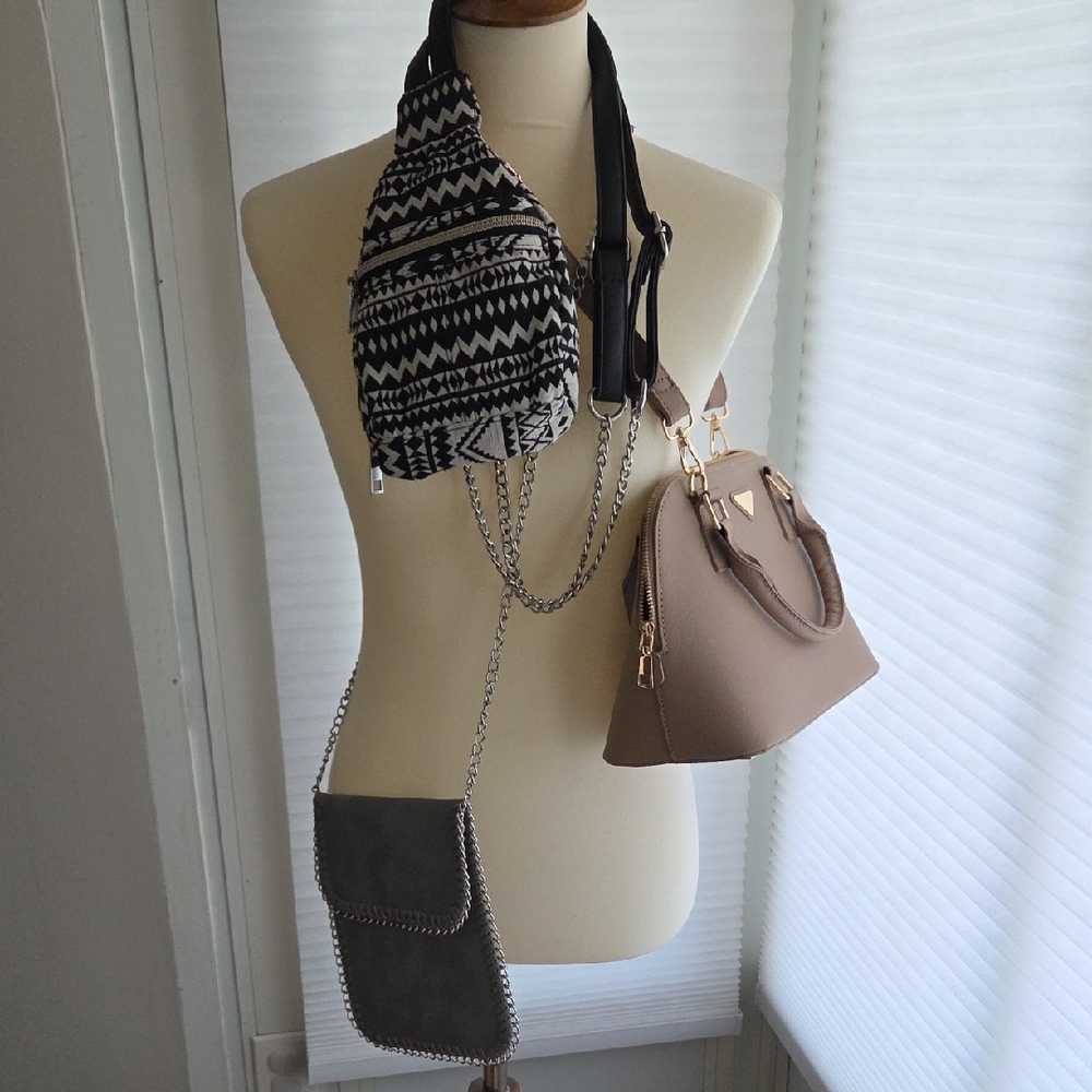 Stylish Bag Collection in Black, White, and Tan
